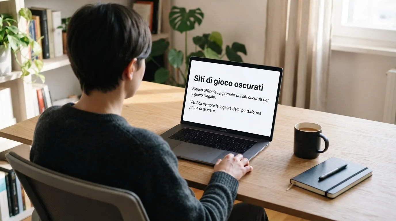 Persona davanti a un portatile che legge una pagina informativa sul gioco online in Italia — casinò che accettano bitcoin