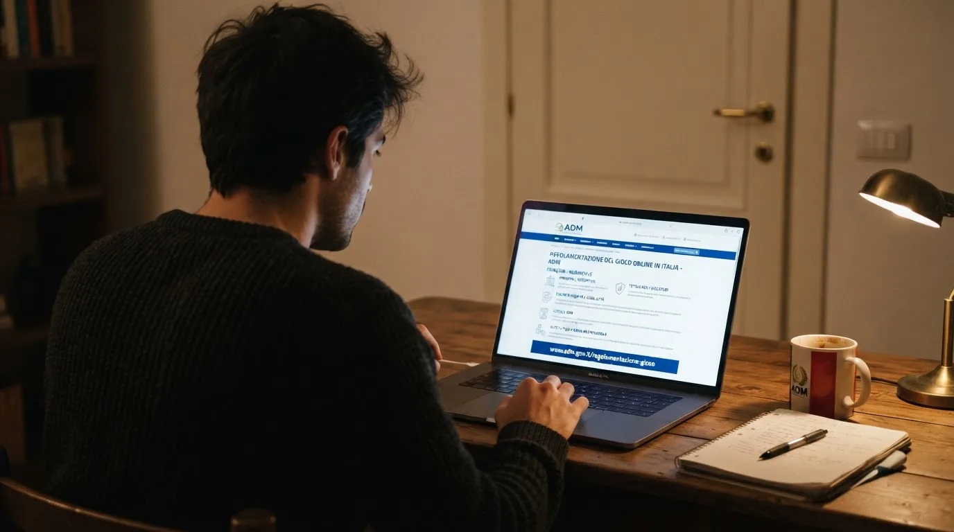 Persona davanti a un portatile che legge una pagina informativa sul gioco online in Italia — casino dal vivo online