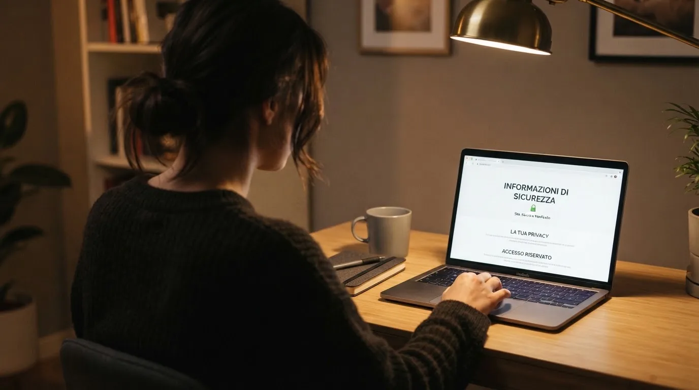 Persona davanti a un portatile che legge una pagina informativa sul gioco online in Italia — casino deposito minimo 1, 5, 10 e 20 euro