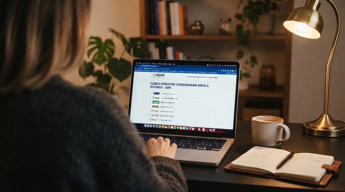 Persona davanti a un portatile che legge una pagina informativa sul gioco online in Italia — casino deposito minimo 1 euro