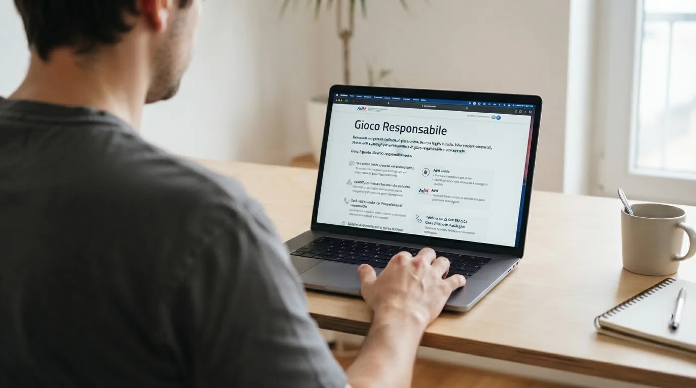 Persona davanti a un portatile che legge una pagina informativa sul gioco online in Italia — casino non aams che accettano postepay