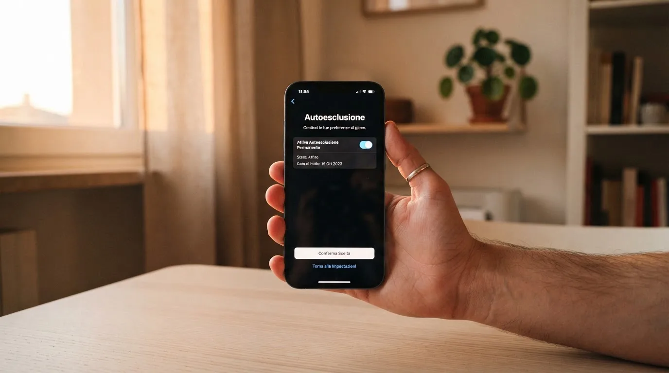 Mano che tiene uno smartphone accanto a una finestra, luce serale tranquilla — casino online con cie
