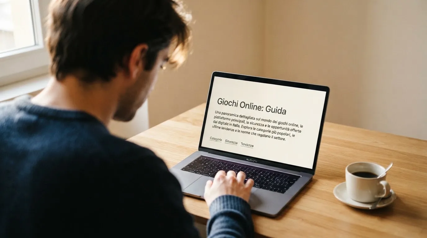 Persona davanti a un portatile che legge una pagina informativa sul gioco online in Italia — casino online italiani autorizzati aams
