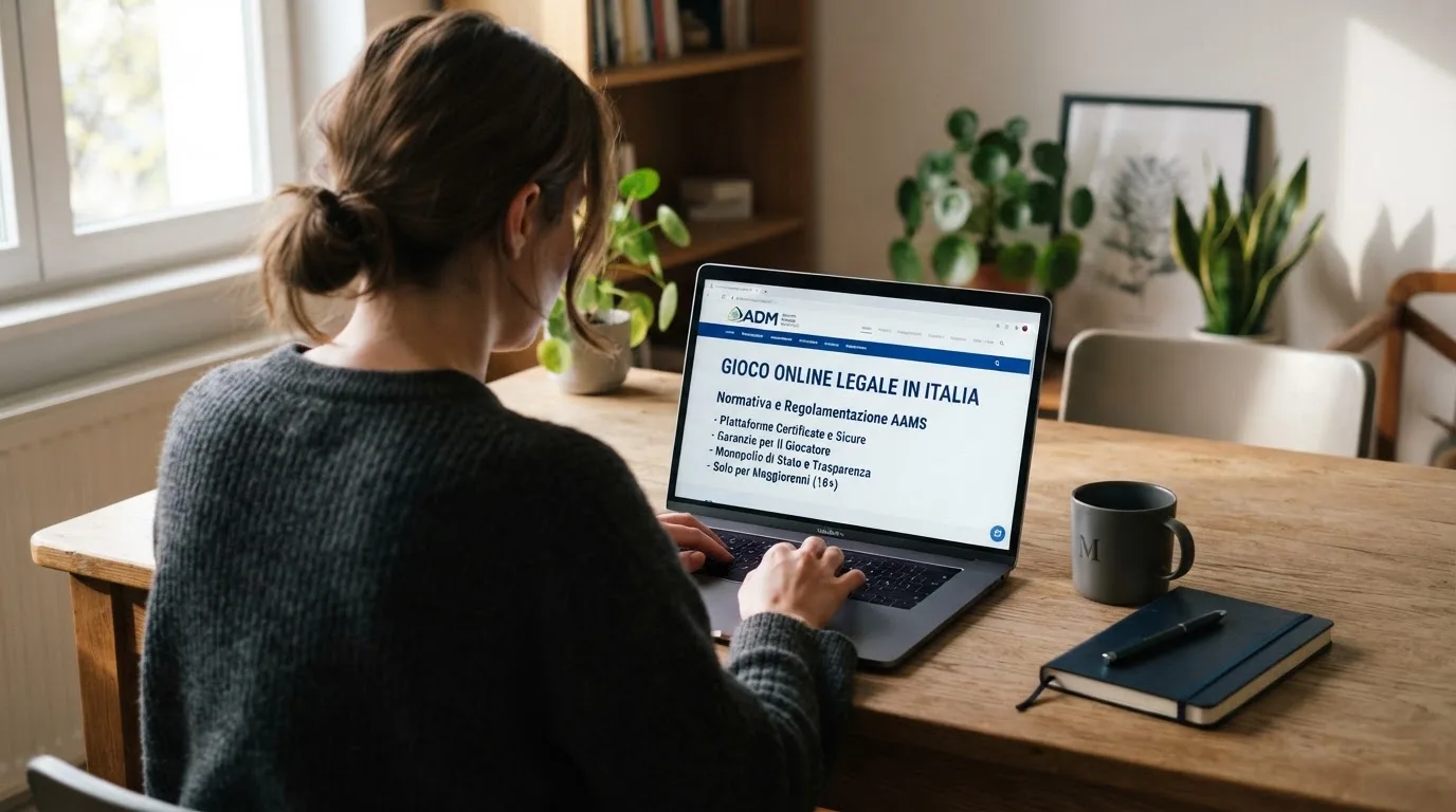 Persona davanti a un portatile che legge una pagina informativa sul gioco online in Italia — casino online italiani senza autoesclusione
