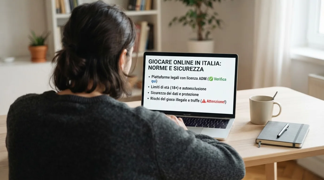 Persona davanti a un portatile che legge una pagina informativa sul gioco online in Italia — casino online senza registrazione
